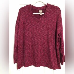 Chico’s V neck sweater womens Chico size 1 is size 8 medium pink black soft cozy